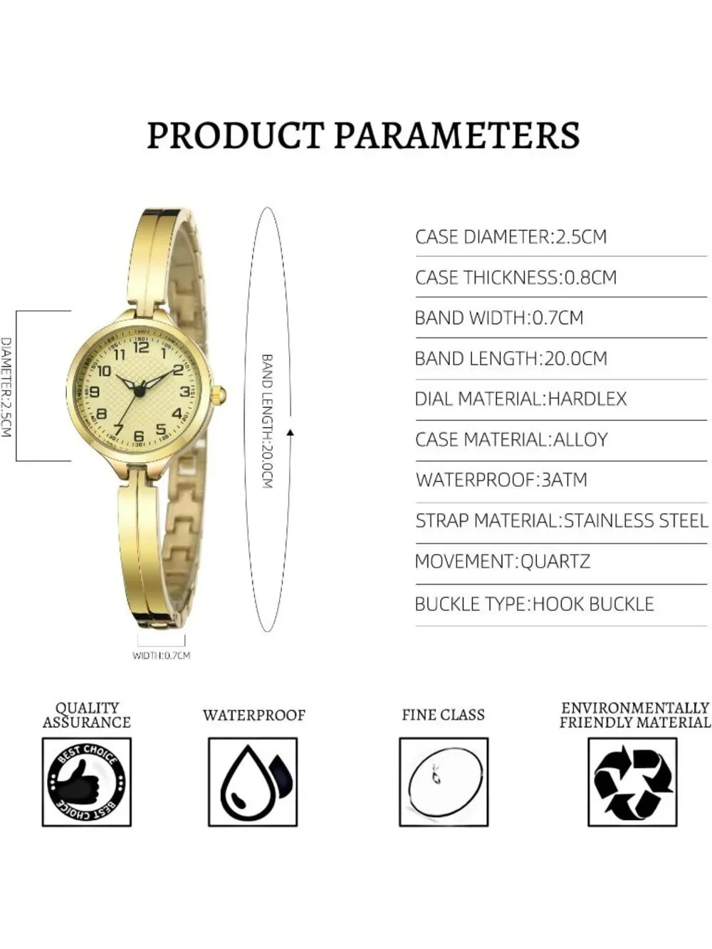 Women's Gold Quartz Bracelet Solid Reloj Para Mujer Small Dainty Wrist Watch